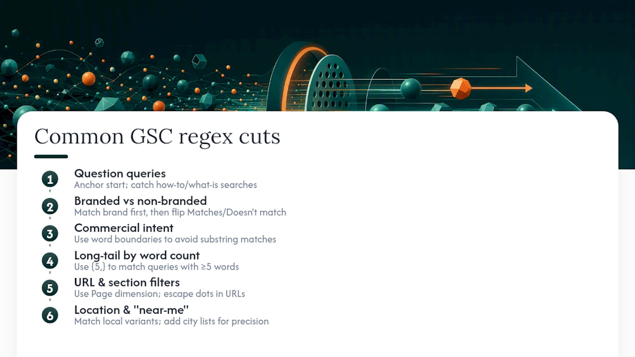 How Do You Use GSC Regex Filters for Common SEO Cuts? — overview diagram