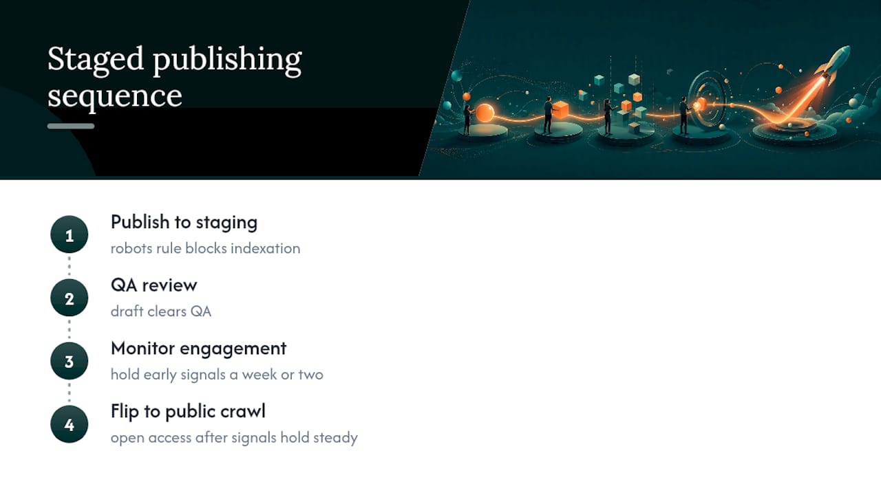 Staged workflow for approving AI content publication
