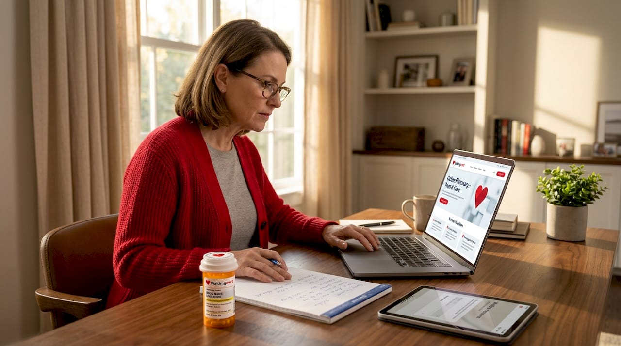 Woman ordering prescription meds online at home