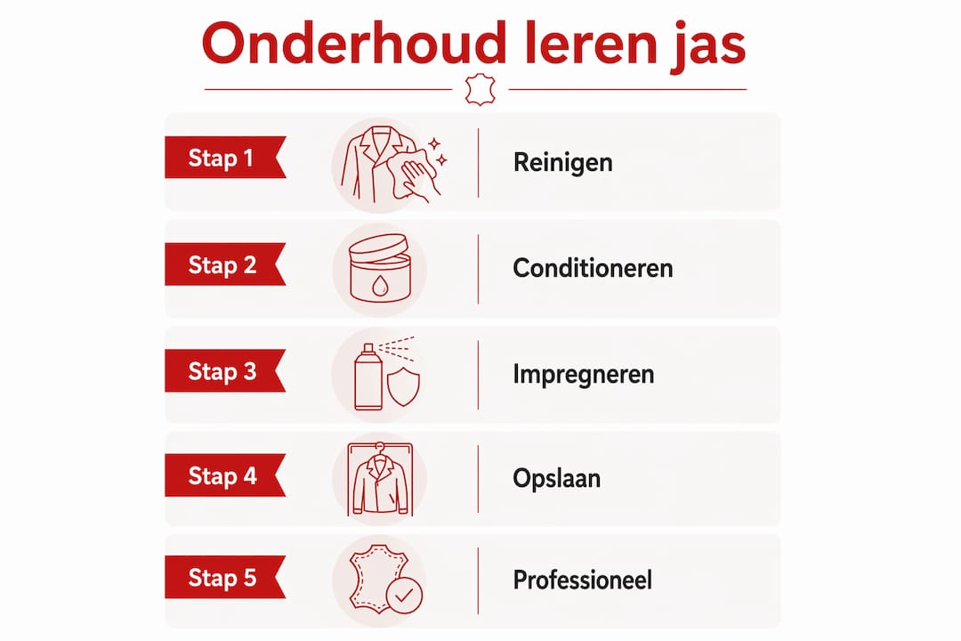 Overzichtelijke infographic: zo onderhoud je jouw leren jas stap voor stap