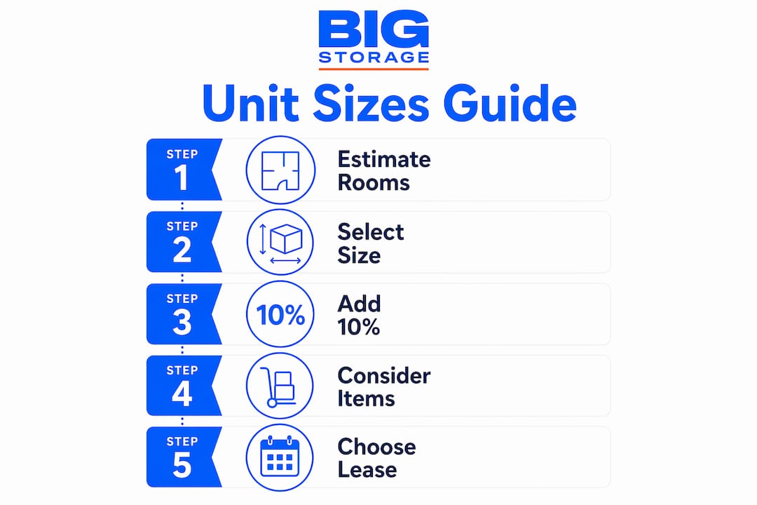 Infographic showing steps to choose storage unit size