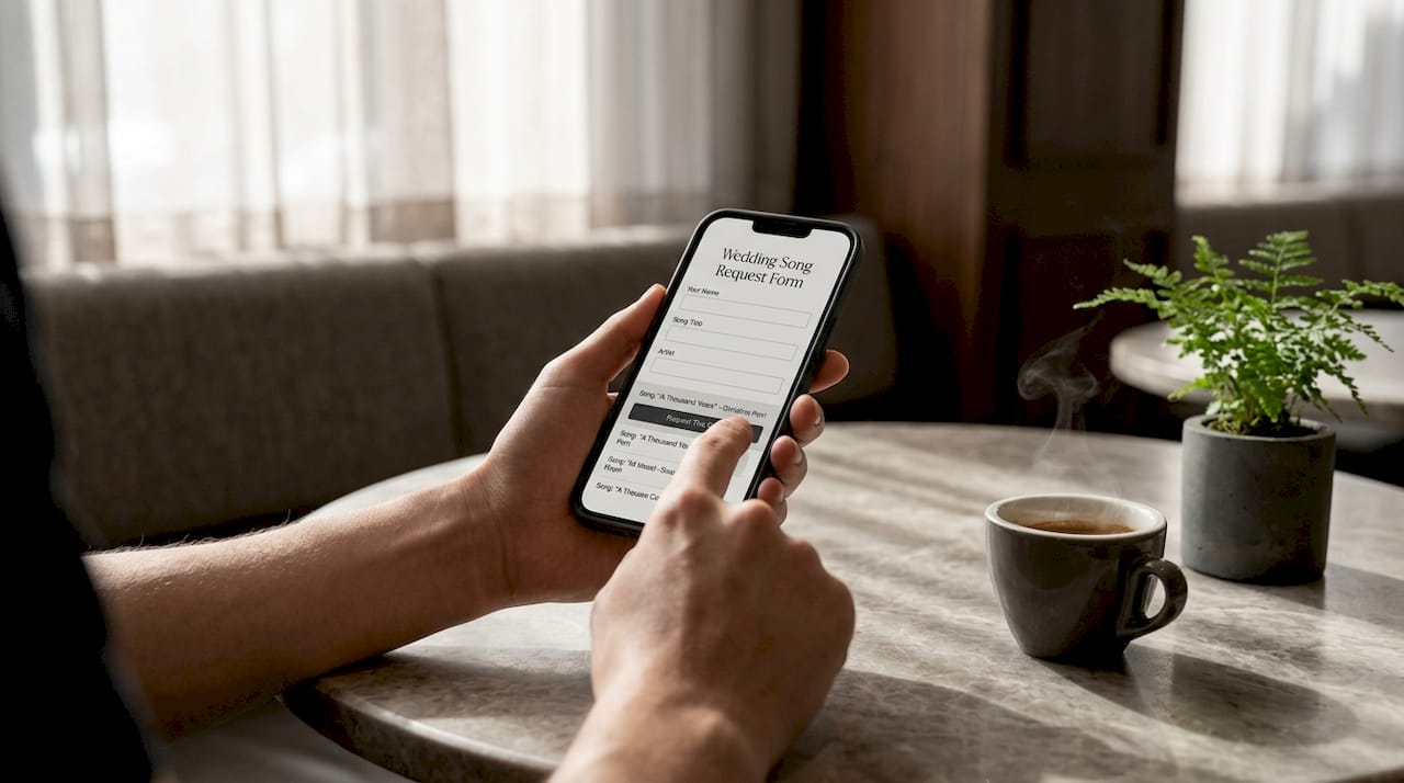 Guest submitting song request on smartphone