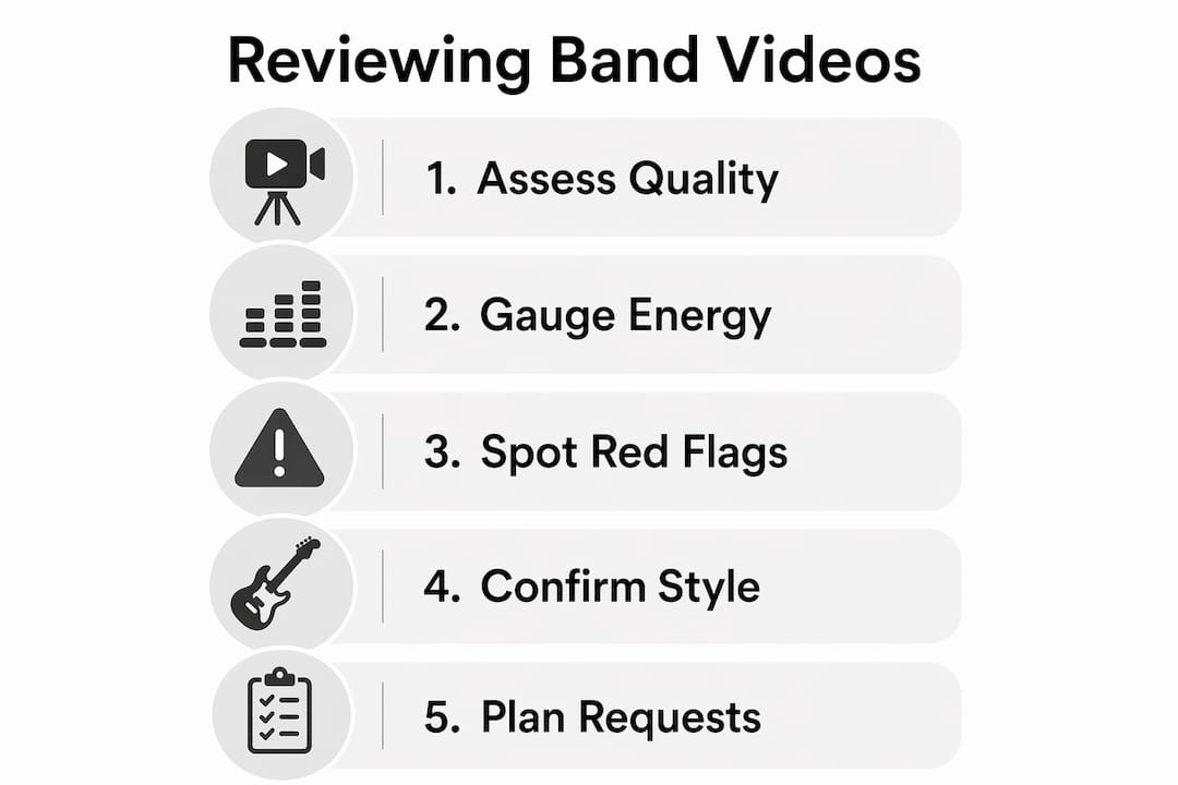 Infographic outlining key steps in reviewing wedding band videos