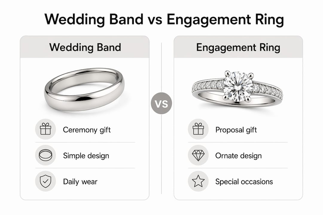 Infographic comparing wedding bands and engagement rings