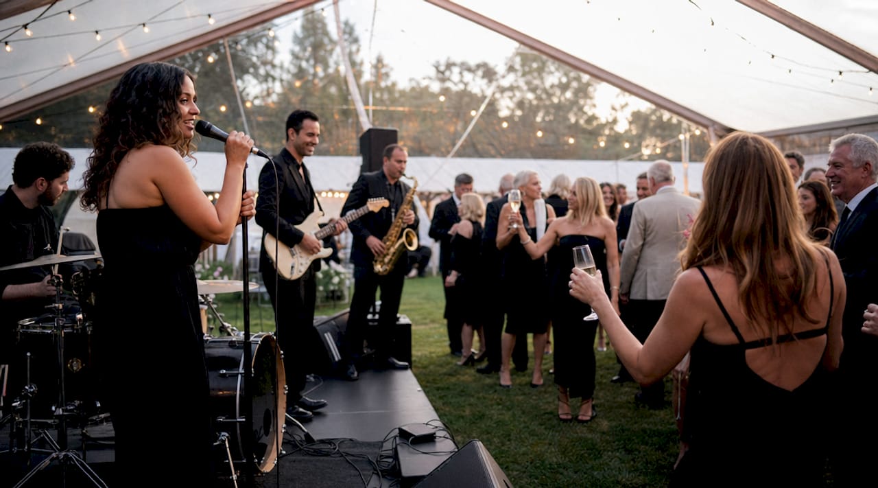 Wedding reception band entertaining mixed-age guests
