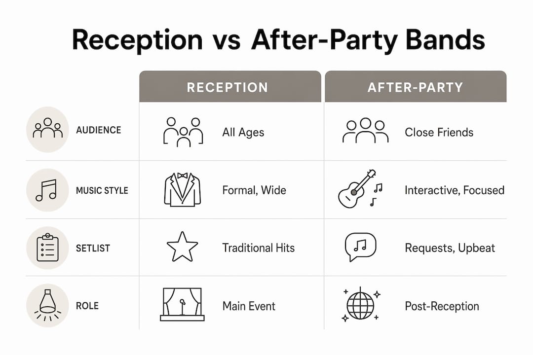 Infographic comparing reception band and after-party band