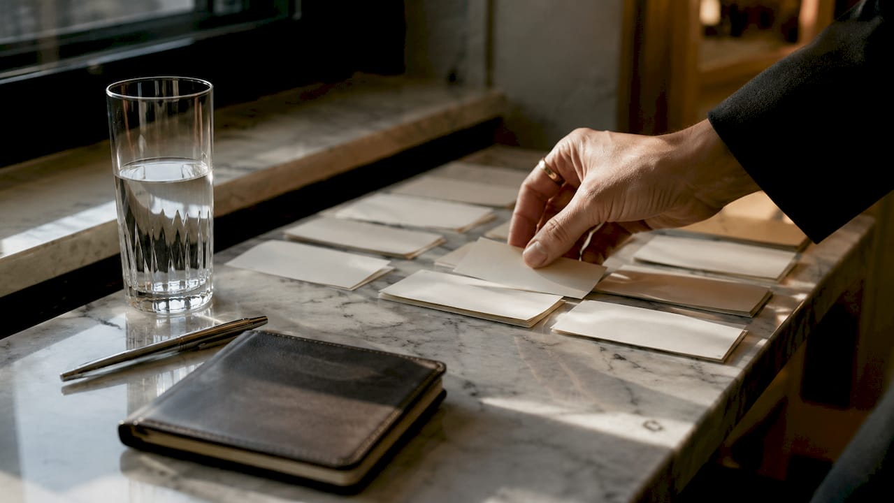 Hands organizing approved wedding song requests
