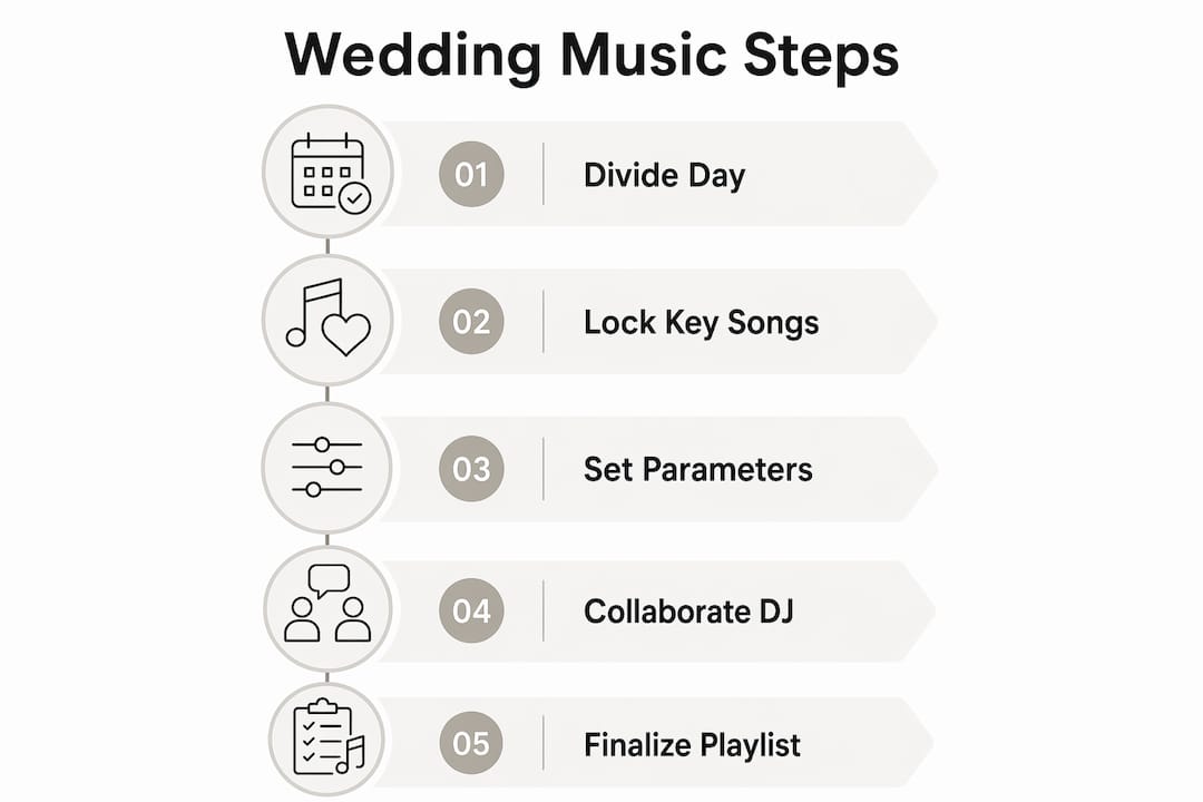 Infographic showing steps to plan wedding music