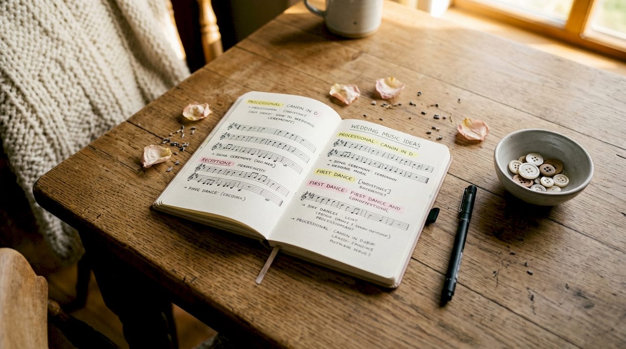 Planner with wedding music moment notes
