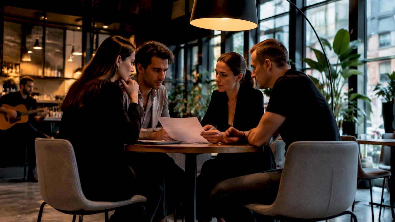 Couple discussing band size with planner
