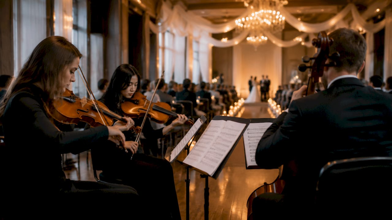 Live musicians performing at wedding ceremony