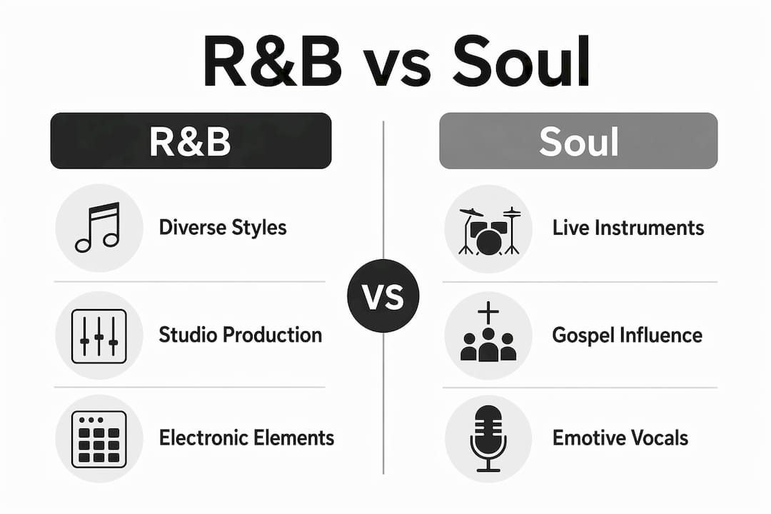 Infographic comparing RB and Soul music characteristics
