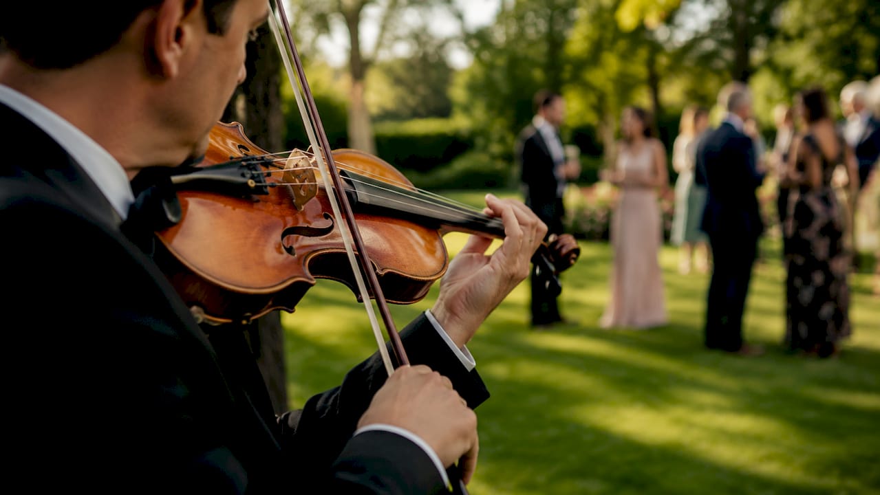 Musician playing violin at wedding reception