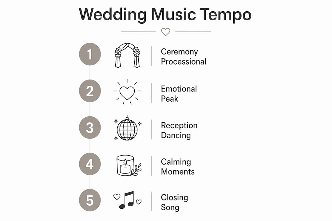 Infographic showing wedding music tempo stages and emotional impact