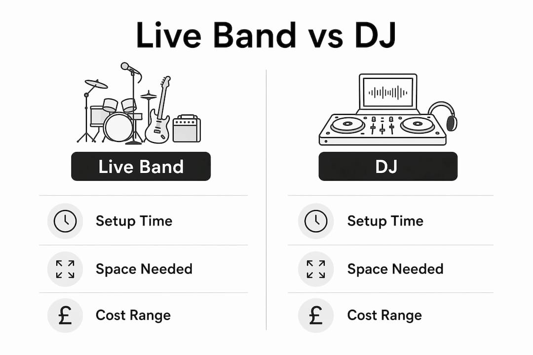 Infographic comparing live band and DJ