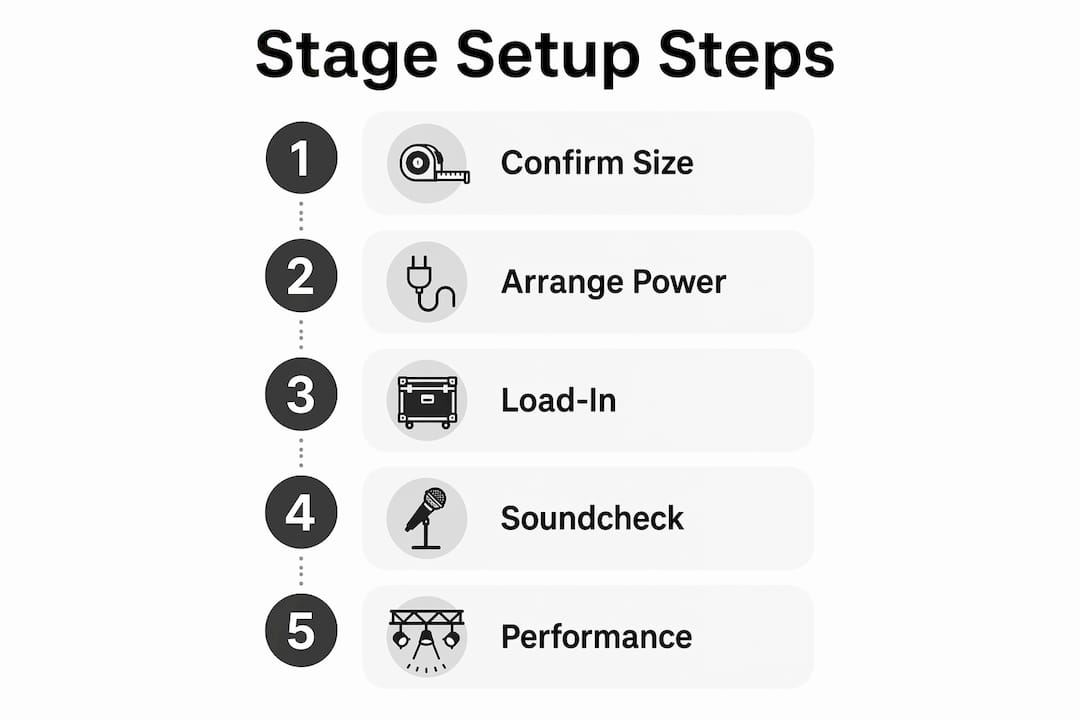 Infographic showing wedding band stage setup steps