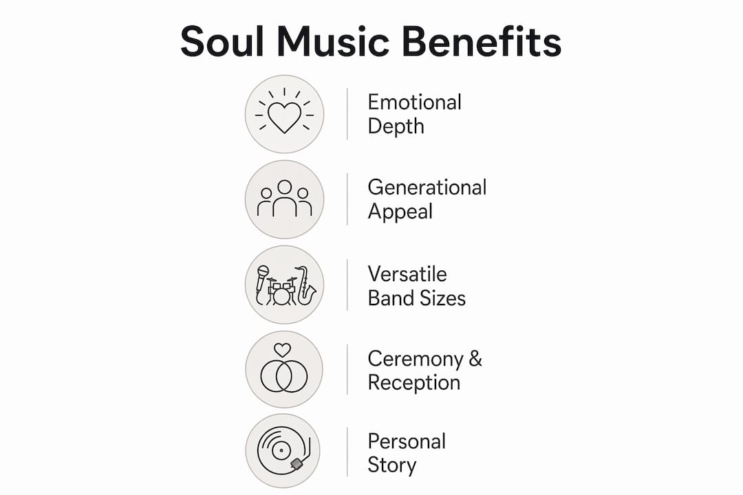 Infographic highlighting key benefits of soul music at weddings