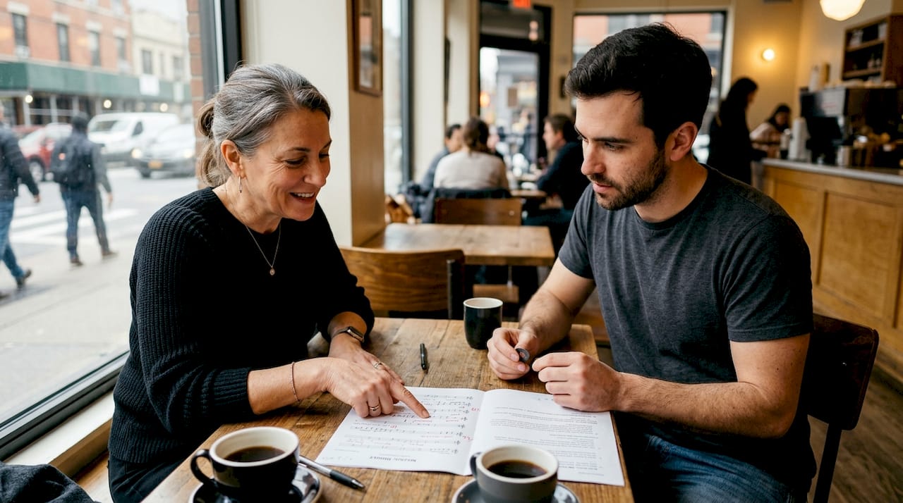 Planner and musician discussing wedding music brief