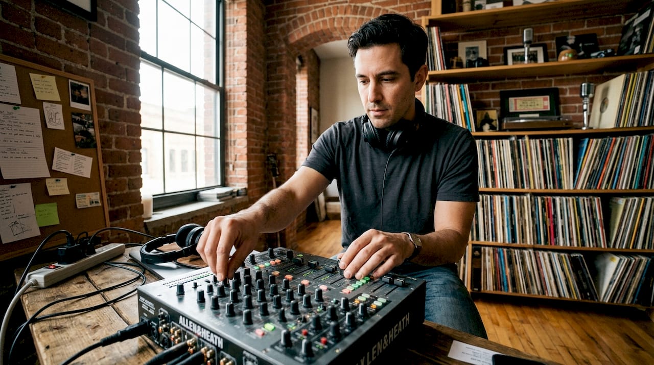 DJ mixing wedding music in studio