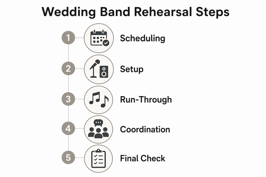 Infographic illustrating wedding band rehearsal steps