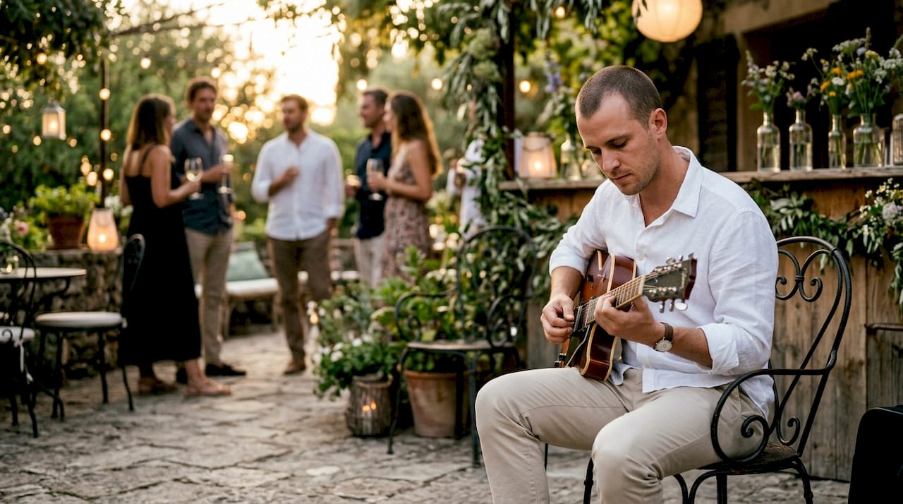 Guitarist playing live at wedding cocktail hour