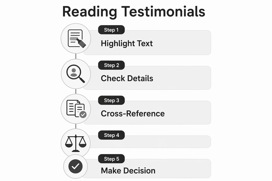 Infographic displaying steps to read band testimonials