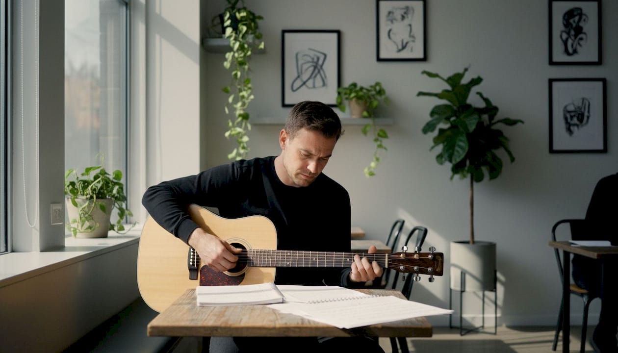 Wedding band musician reviewing music brief