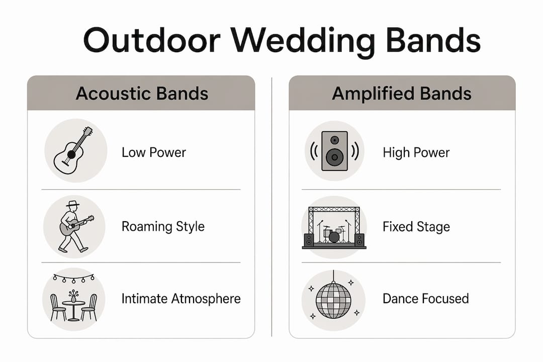 Infographic comparing acoustic and amplified outdoor wedding bands