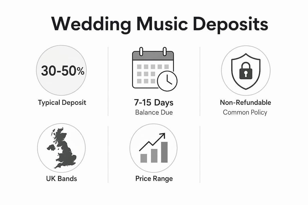 Infographic showing key wedding music deposit stats and terms