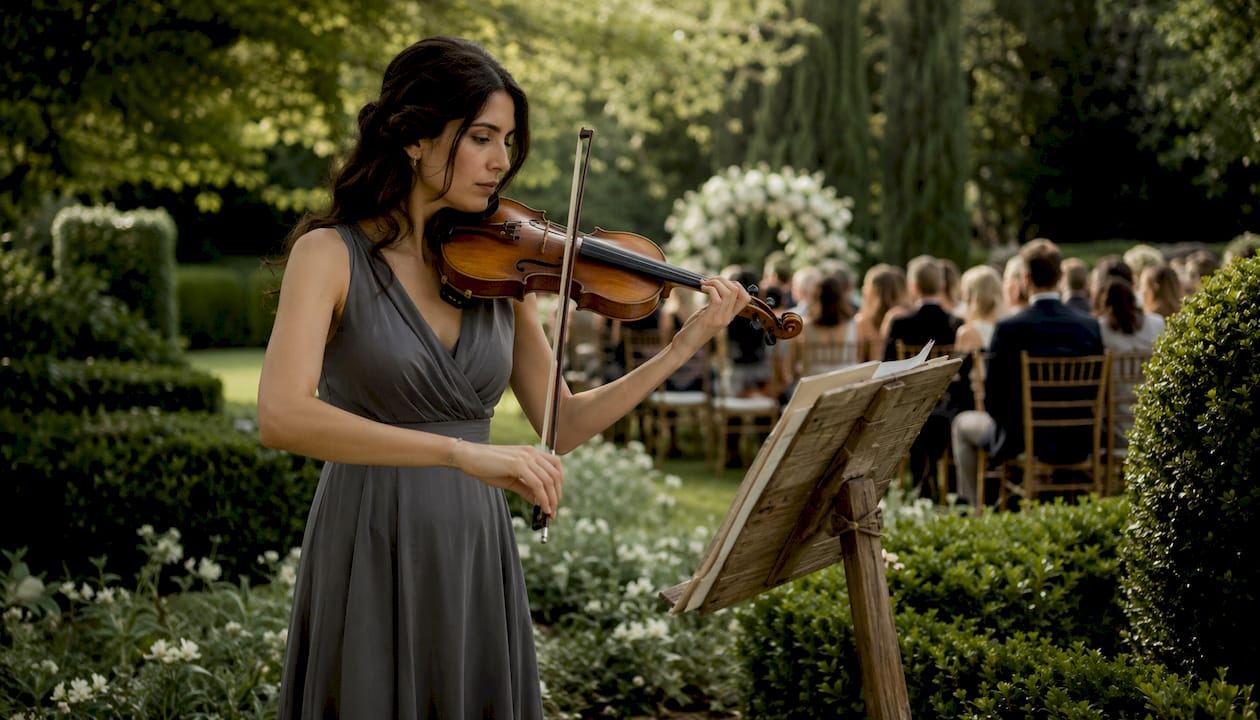 Violinist playing at wedding procession