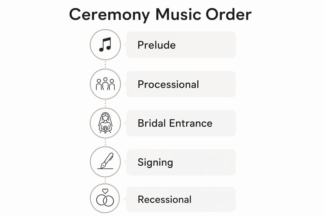 Infographic showing wedding ceremony music phases