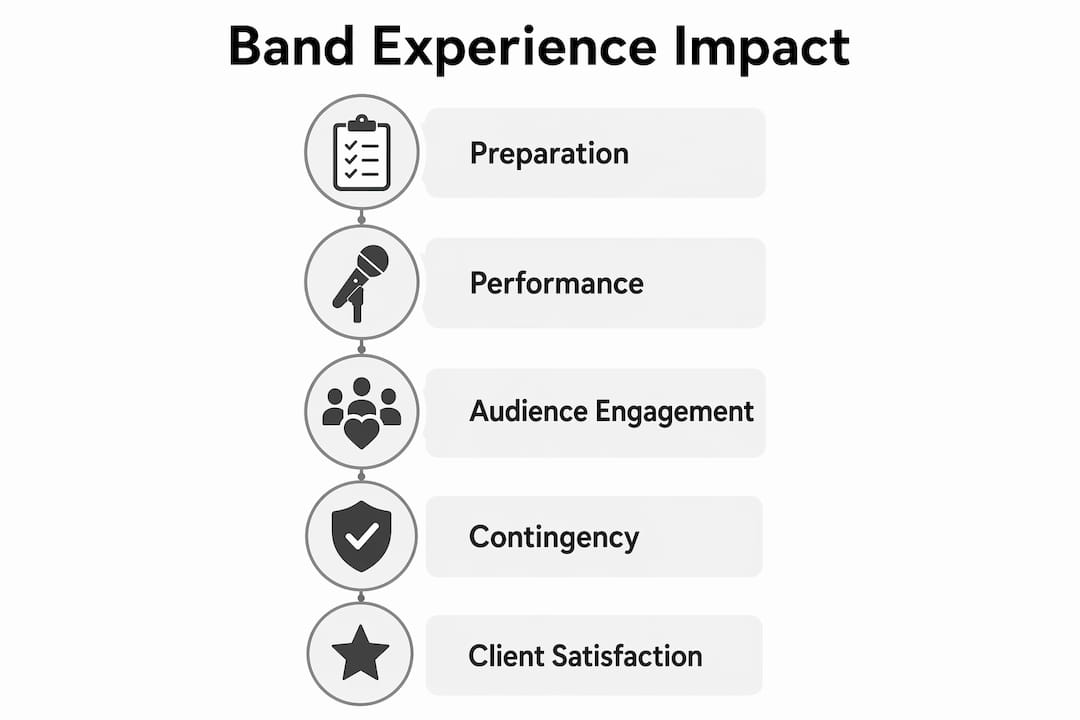 Infographic illustrating key stages of band experience impact on live events