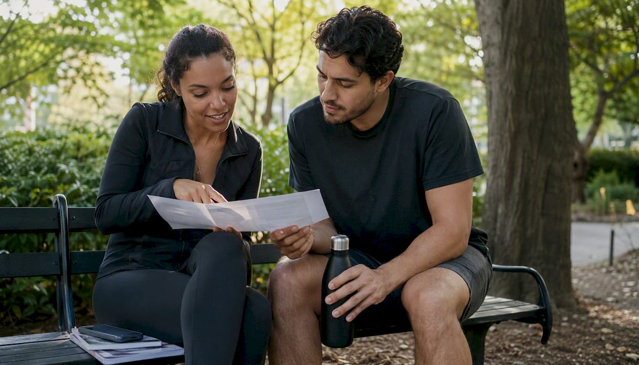 Couple reviewing ceremony music schedule