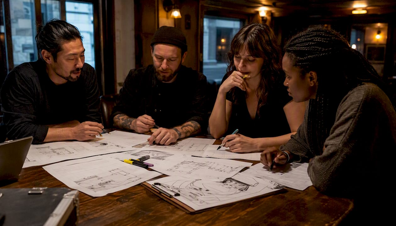 Hands arranging band logistics documents