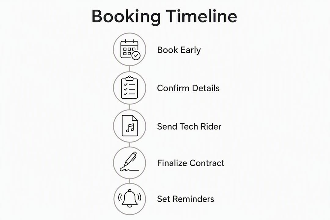 Infographic illustrating band booking timeline steps