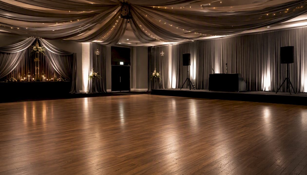 Empty wedding dance floor with disco lights