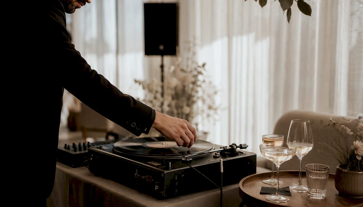 Turntable and cocktails at wedding reception