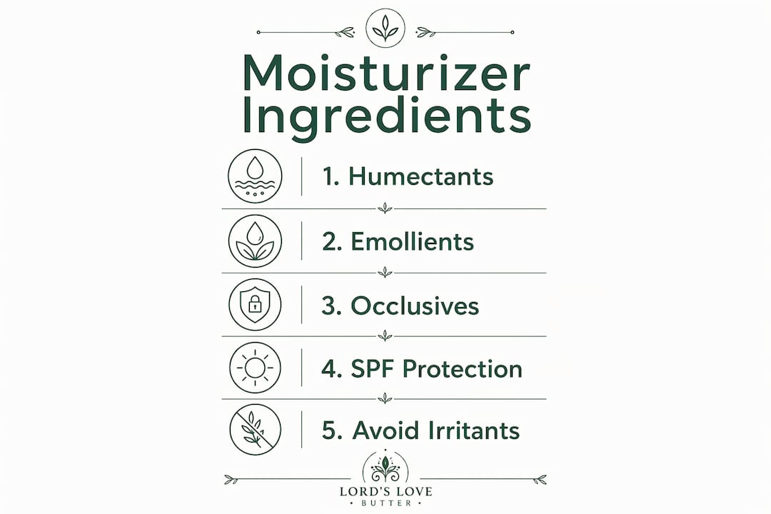 Infographic outlining key moisturizer ingredient categories and benefits