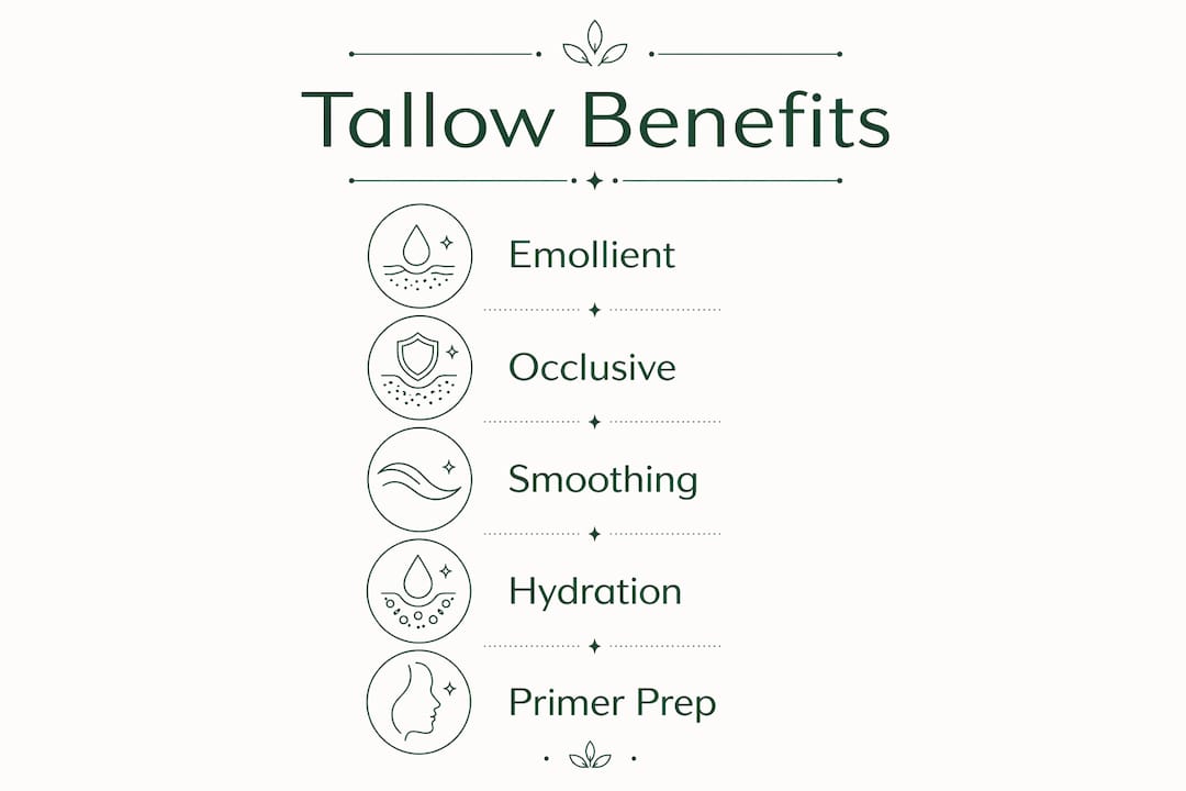 Infographic showing key benefits of tallow for skin