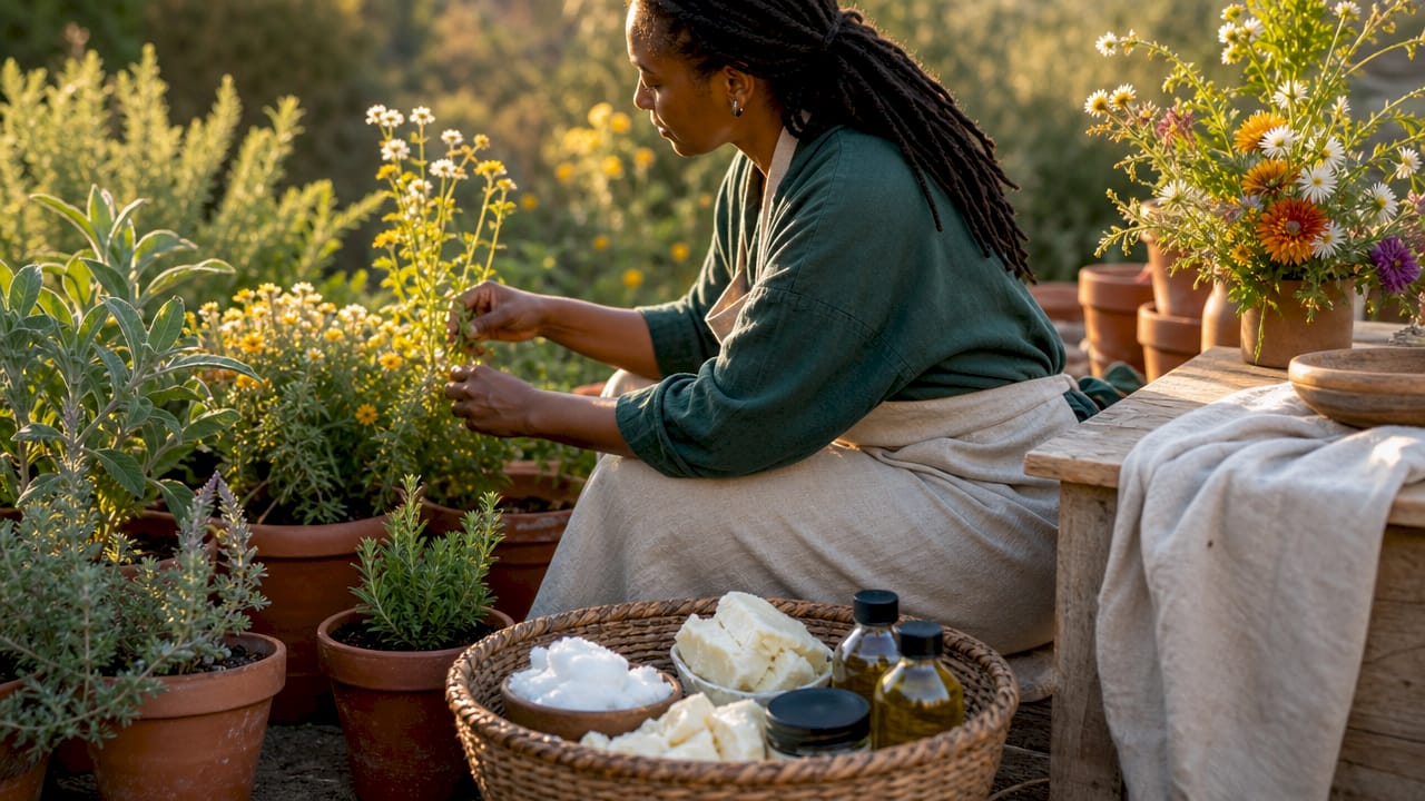 Natural ingredients for whipped balm on table