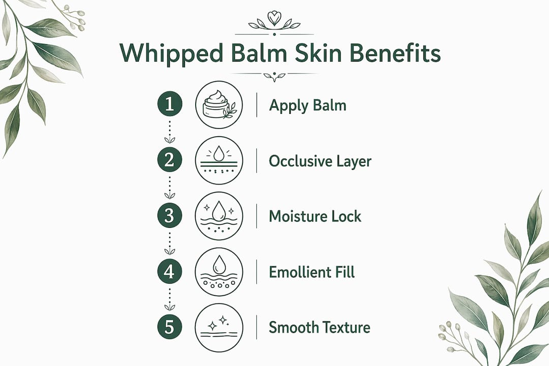 Infographic showing whipped balm skin smoothing process