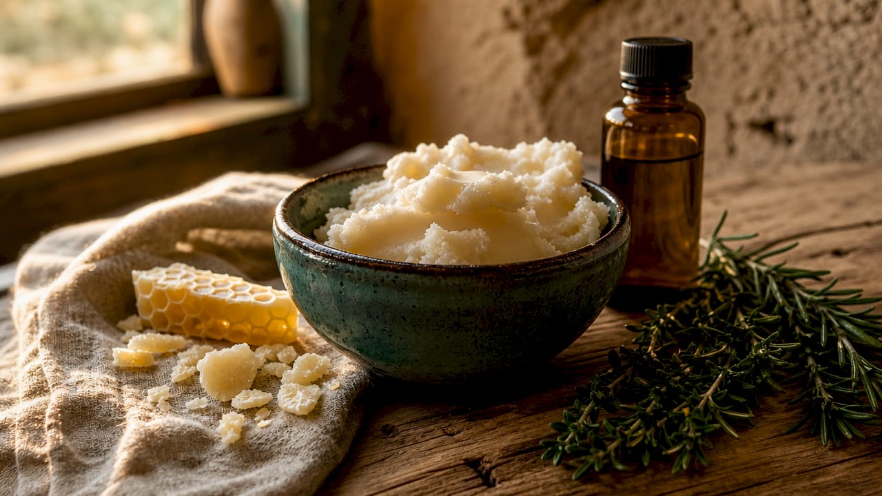 Overhead view of beef tallow skincare ingredients
