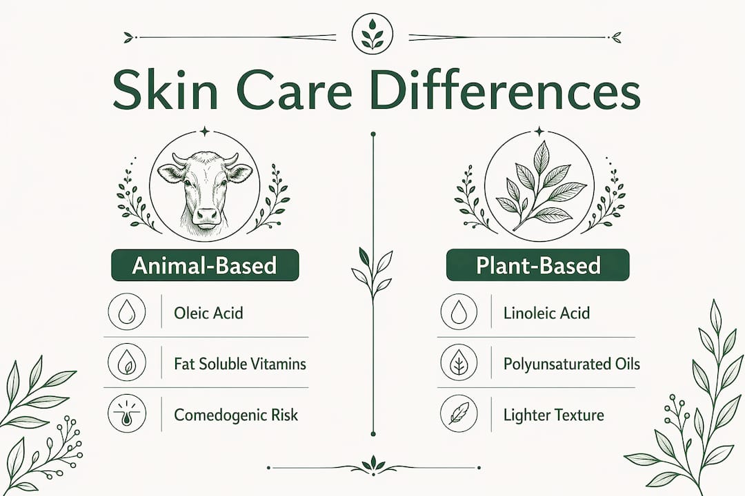 Infographic comparing animal-based and plant-based skincare