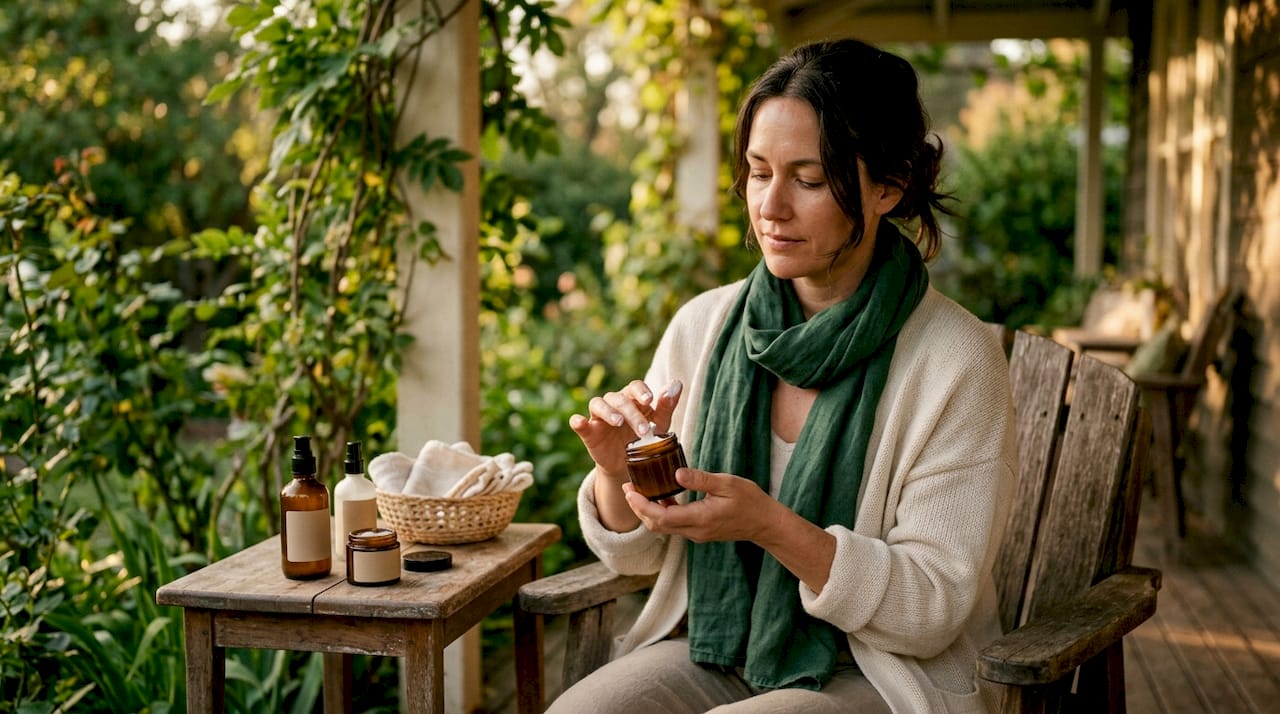 Hands dispensing moisturizer cream jar