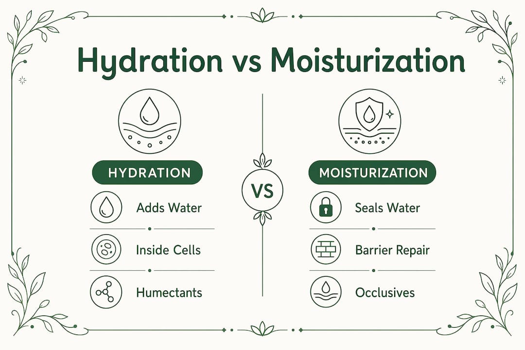Infographic comparing hydration and moisturization