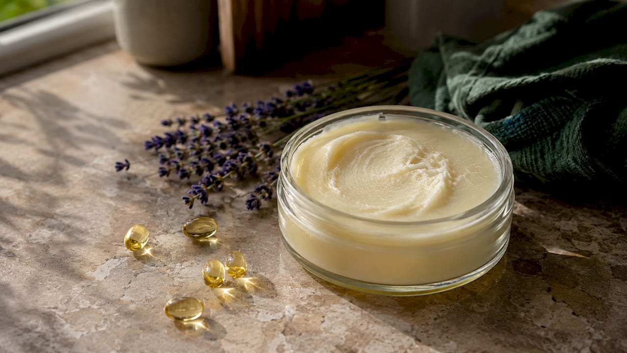 Close-up of tallow balm with fatty acids