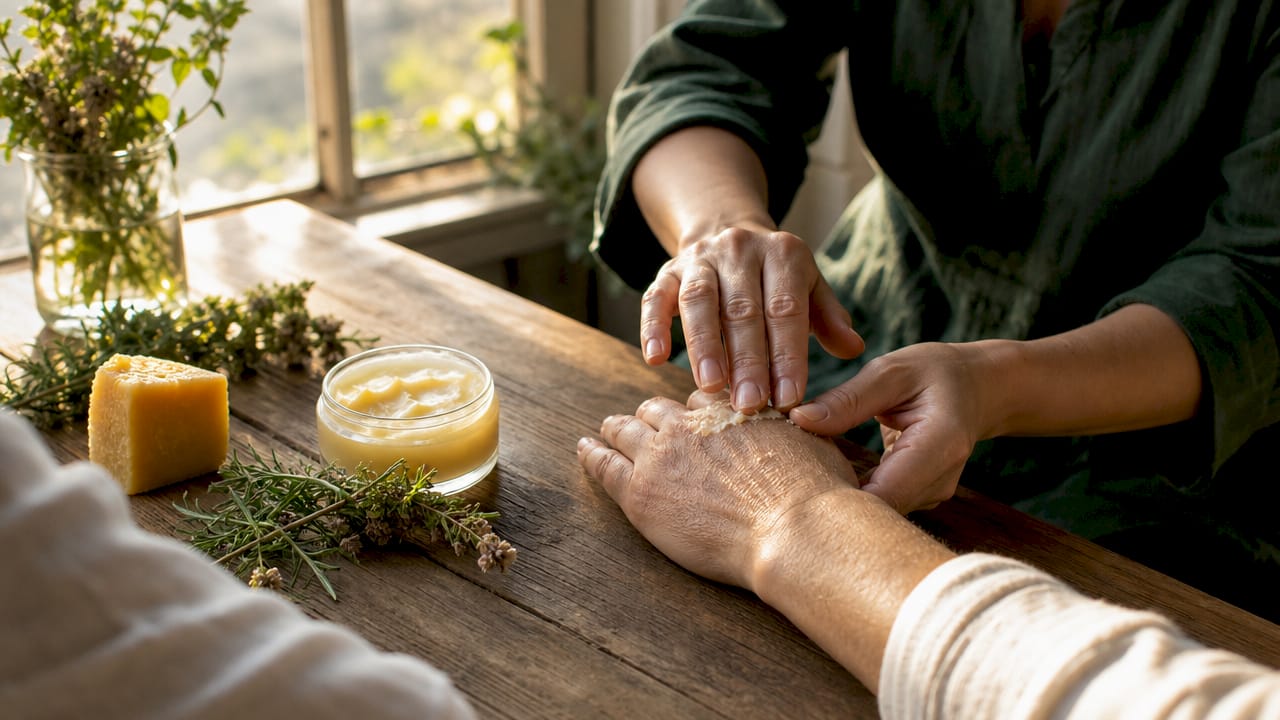 Close-up of balm being applied to skin