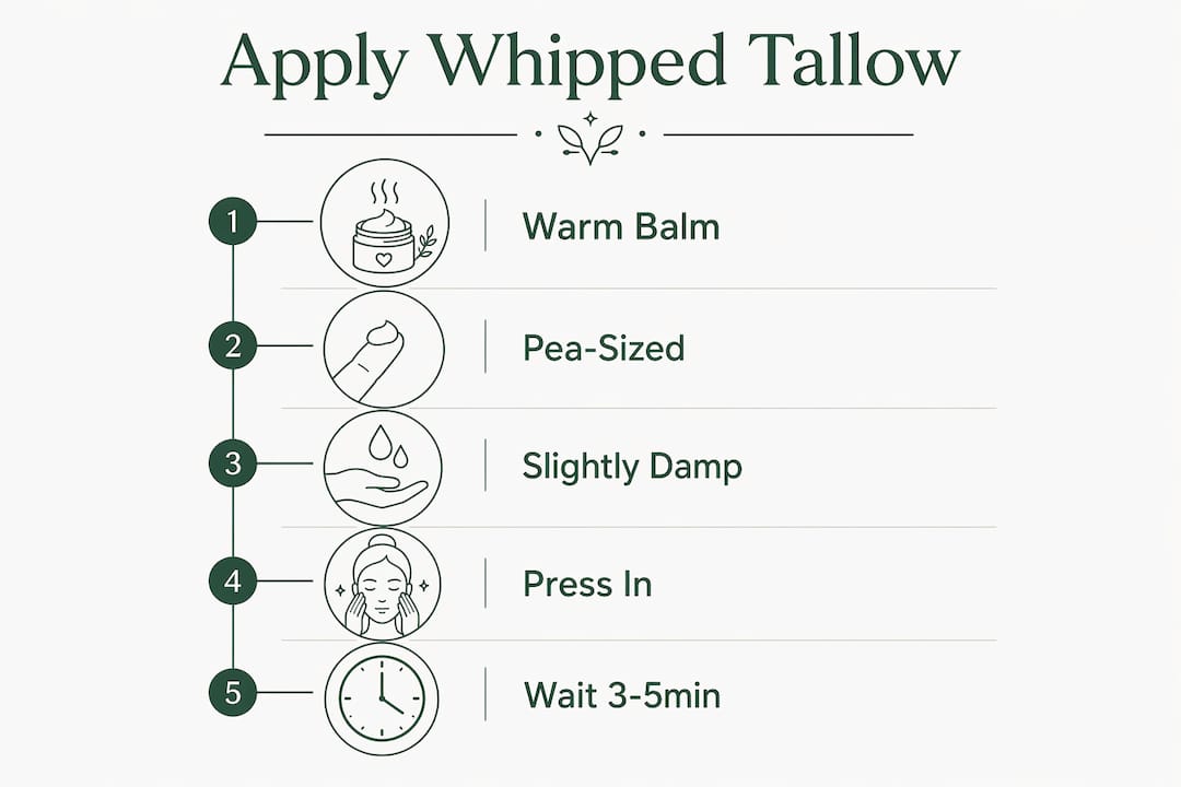 Infographic showing steps to apply whipped tallow without greasiness