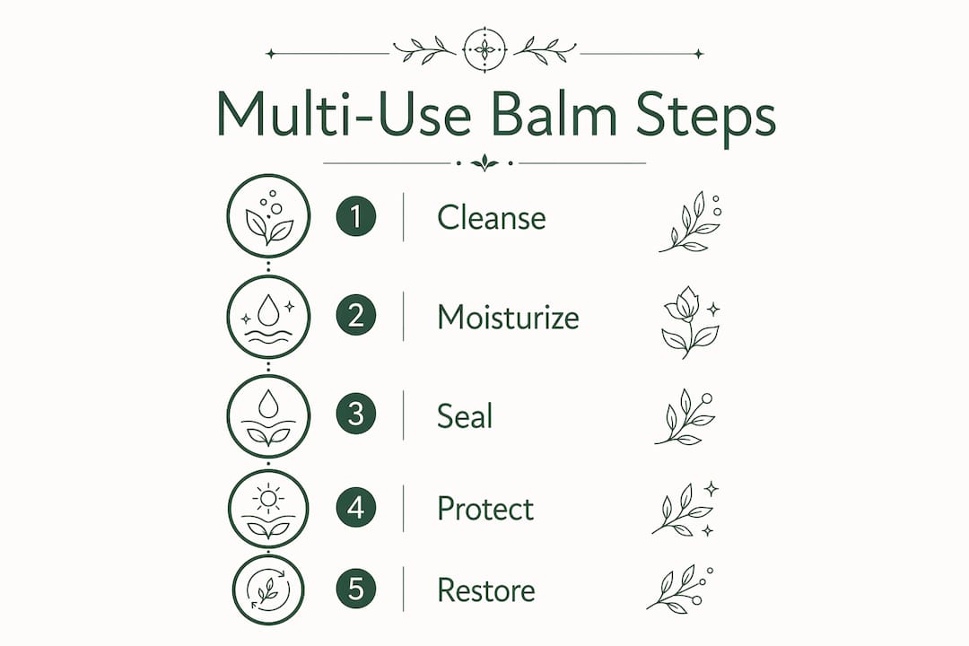 Infographic illustrating multi-use balm daily steps