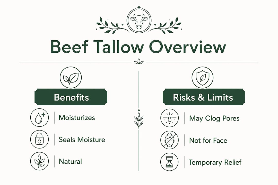 Infographic comparing benefits and risks of beef tallow